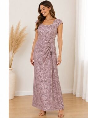 Tahari Mauve Lace Maxi Dress
